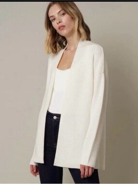 Cyrus Waffle Knit Open Front Cardigan White Small Lightweight Minimalist Sweater